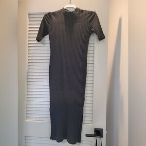 H&M Black Bodycon Dress Short Sleeve Mock Neck